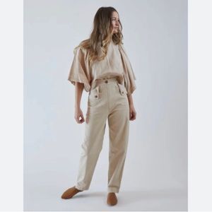 ILANA KOHN Beige High Waisted HUXIE PANTS in TOAST
